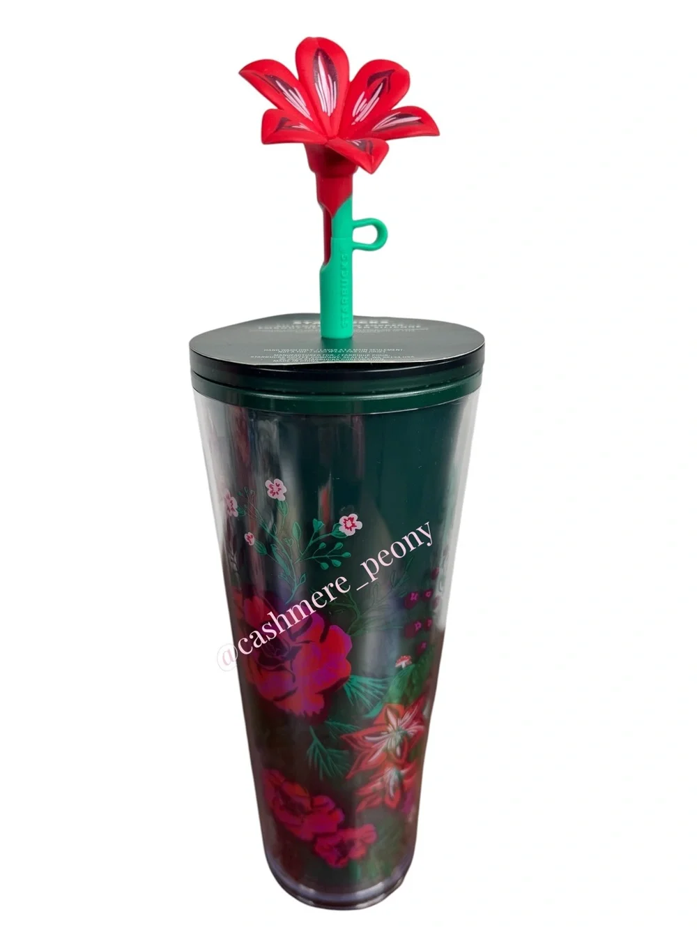 NEW Starbucks 2022 Christmas Holiday Tumbler with Poinsettia Flower Straw 24 Oz